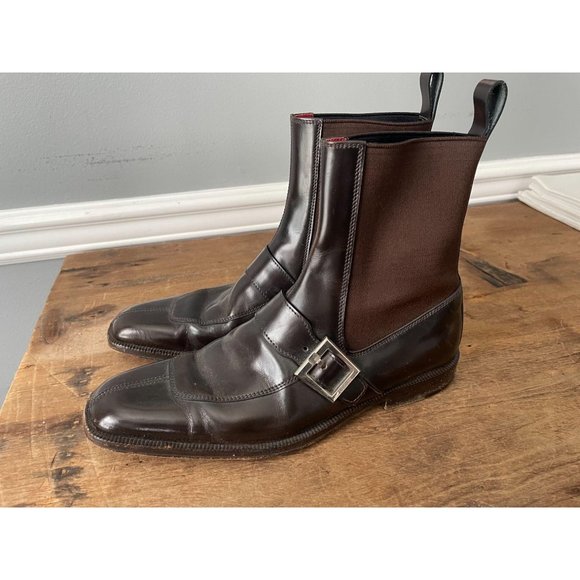 Versace Other - VERSACE Men's Brown Stretch Leather Buckle Boots